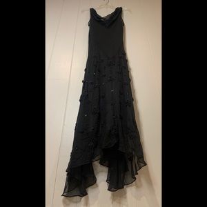 Stunning Black cocktail dress- lacy, satin with sheer beaded overlay. Size 14